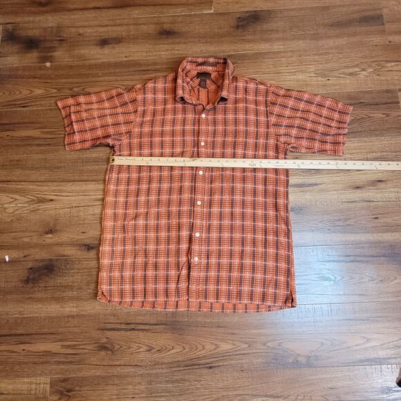 Born Men Large Shirt Vibrant Plaid Button Front Short Sleeve Shirt Casual‎ - Picture 4 of 10